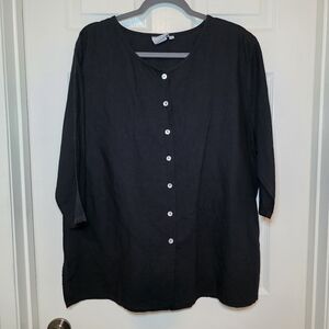 Hot Cotton Woman By Marc Ware Linen Black Blouse Size 1X